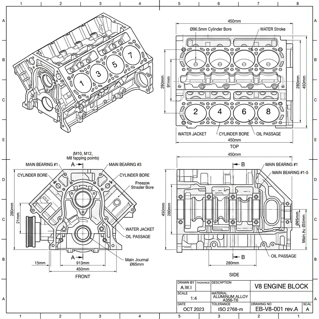 V8 Engine Block CAD Model